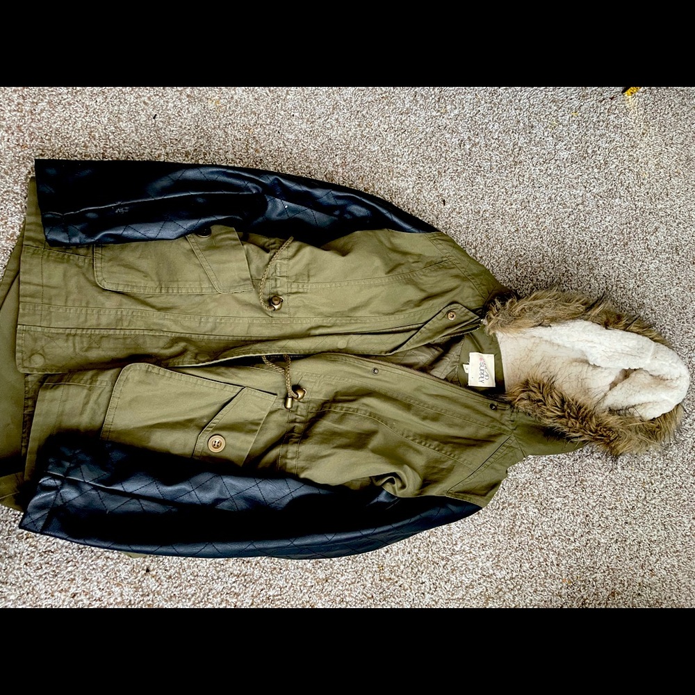 Army Green Leather Hood Coat